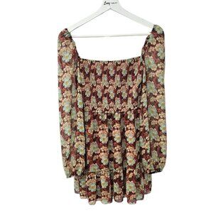 Aritzia Wilfred Tempest Mini Dress, Smocked, Sheer Sleve, Floral Print, Size S
